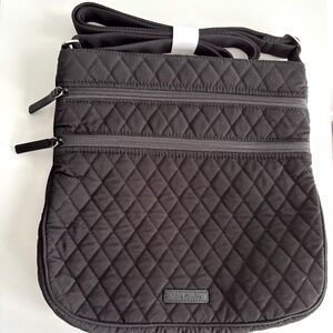 Vera Bradley Triple Zip Hipster Solid Black Fabric Satchel Crossbody